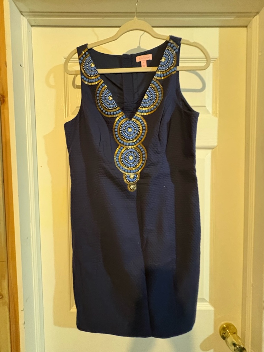 Lilly Pulitzer Navy Dress with Blue and Gold Beaded Detail